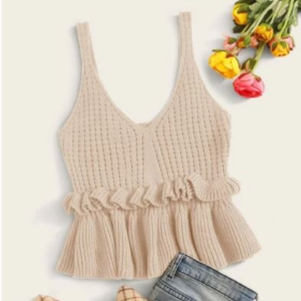 Solid Ruffle Hem Peplum Knit Top